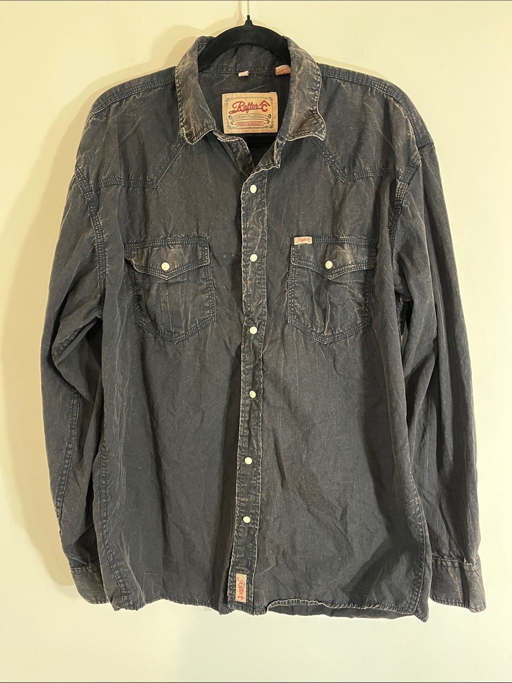 Rafter C Cowboy Collection Black Long Sleeve Snap Up Shirt Size XL